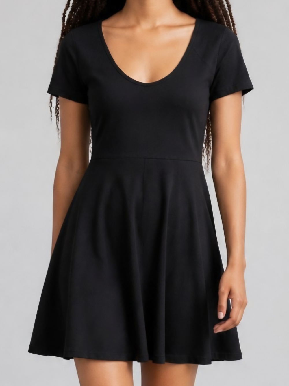 Pact Black Scoop-Neck Mini Skater Dress